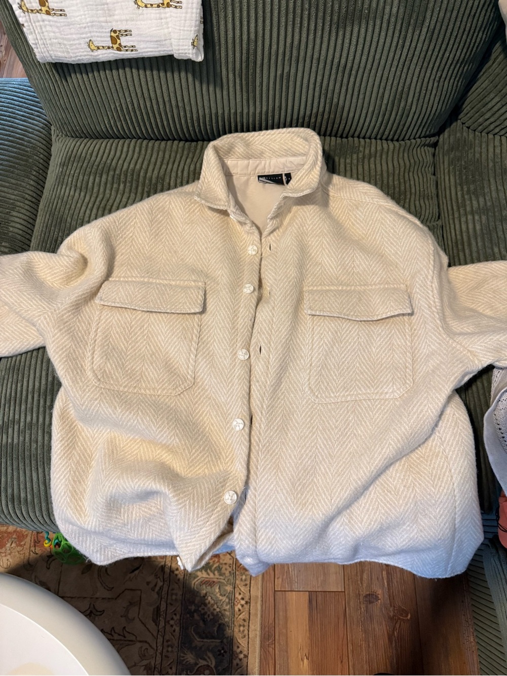 ASOS Cream Herringbone Button-Up Shirt Jacket